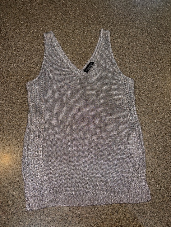 Topshop Tops - Topshop Metallic Silver V-Neck Knit Tank Top